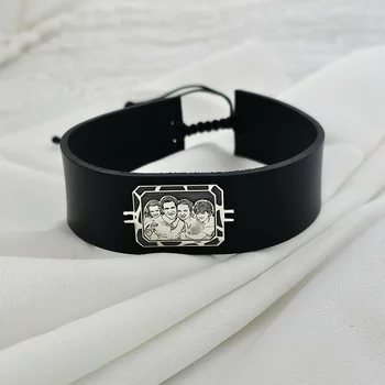 Karkötő Gravírozott Fénykép - Berámázott Pillanat - 925 Sterling Ezüst - Dombormű Gravírozás - Természetes Bőr - Állítható Méret