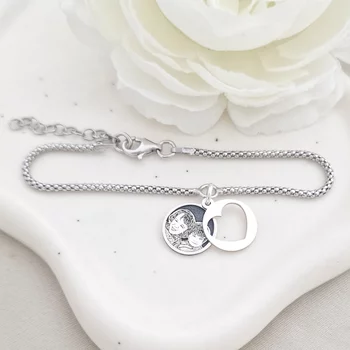 Karkötő Gravírozott Fénykép - Kivágott Charm Érmével - 925 Sterling Ezüst - Dombormű Gravírozás - Kígyó Lánc