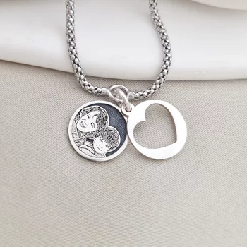 Karkötő Gravírozott Fénykép - Kivágott Charm Érmével - 925 Sterling Ezüst - Dombormű Gravírozás - Kígyó Lánc