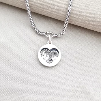 Karkötő Gravírozott Fénykép - Kivágott Charm Érmével - 925 Sterling Ezüst - Dombormű Gravírozás - Kígyó Lánc