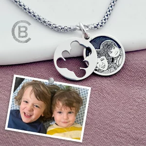 Karkötő Gravírozott Fénykép - Kivágott Charm Érmével - 925 Sterling Ezüst - Dombormű Gravírozás - Kígyó Lánc