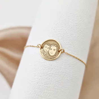 Karkötő Gravírozott Fénykép - Mindig Közel - 18K Sárga Aranyozott 925 Sterling Ezüst - Dombormű Gravírozás - Lánc