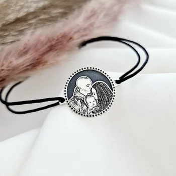 Karkötő Gravírozott Fénykép - Nefelejcs Virága - 925 Sterling Ezüst - Dombormű Gravírozás - Állítható Zsinór