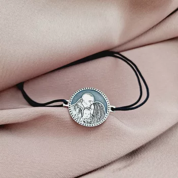 Karkötő Gravírozott Fénykép - Nefelejcs Virága - 925 Sterling Ezüst - Dombormű Gravírozás - Állítható Zsinór
