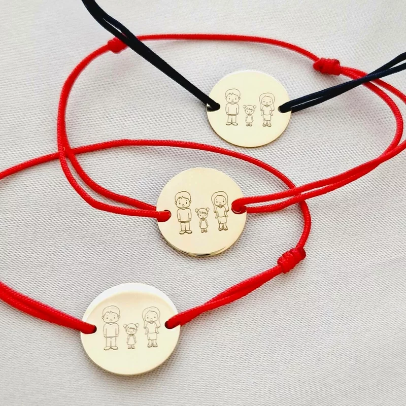 Karkötő Szett állítható zsinórral - 3 Tagú Család Érmékkel - 925-ös Ezüst 18K Sárgaarany bevonattal