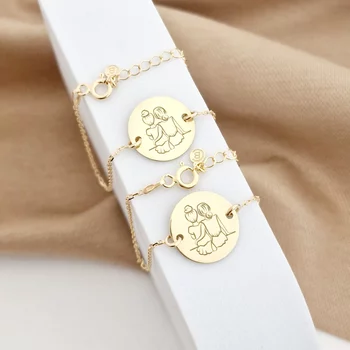 Karkötő Szett - Barátnők/Testvérek - 18K Sárga Aranyozott Sterling Ezüst Érmék - Lánc