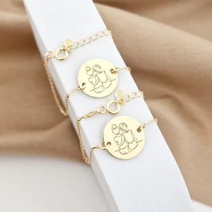 Karkötő Szett - Barátnők/Testvérek - 18K Sárga Aranyozott Sterling Ezüst Érmék - Lánc