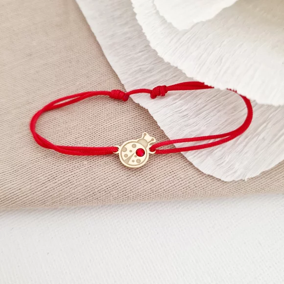 Katicabogár Karkötő - 18K Sárga Aranyozott 925 Sterling Ezüst Katica - Swarovski Kristály - Állítható Méretű Zsinór