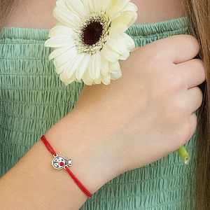 Katicabogár Karkötő - 925 Sterling Ezüst Katica - Swarovski Kristály - Állítható Méretű Zsinór