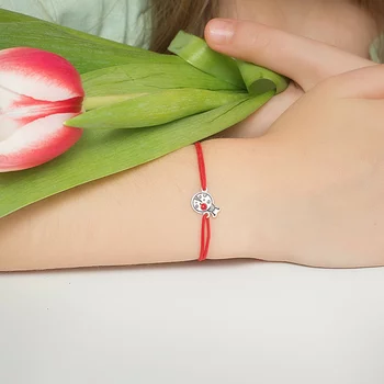 Katicabogár Karkötő - 925 Sterling Ezüst Katica - Swarovski Kristály - Állítható Méretű Zsinór