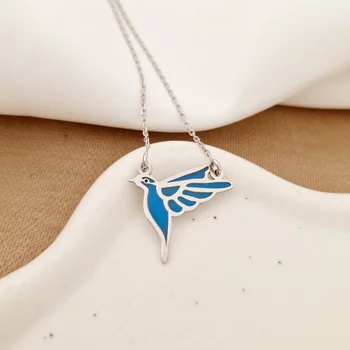 Kék Madár Nyaklánc - Zománcozott Medál - Ródiumozott 925 Sterling Ezüst - Körkapocs