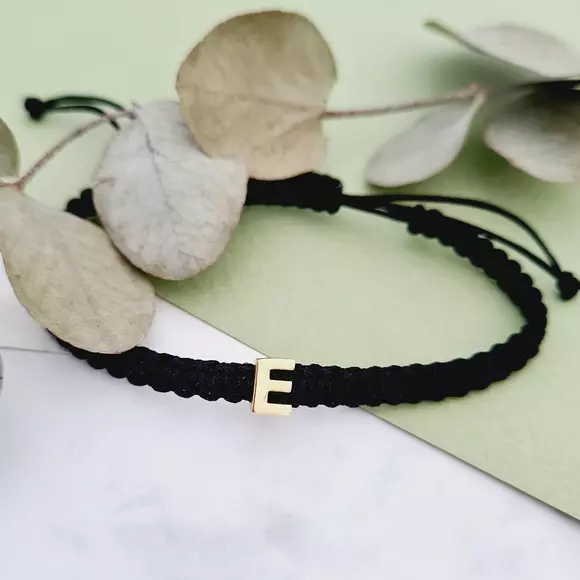 14K 3D Monogram Férfi Karkötő makramé zsinórral