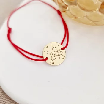 Kis Herceg Karkötő - 15 mm Érme - 18K Sárga Aranyozott Sterling Ezüst - Állítható Méret - Különböző Színű Zsinór