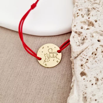 Kis Herceg Karkötő - 15 mm Érme - 18K Sárga Aranyozott Sterling Ezüst - Állítható Méret - Különböző Színű Zsinór