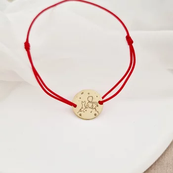 Kis Herceg Karkötő - 15 mm Érme - 18K Sárga Aranyozott Sterling Ezüst - Állítható Méret - Különböző Színű Zsinór