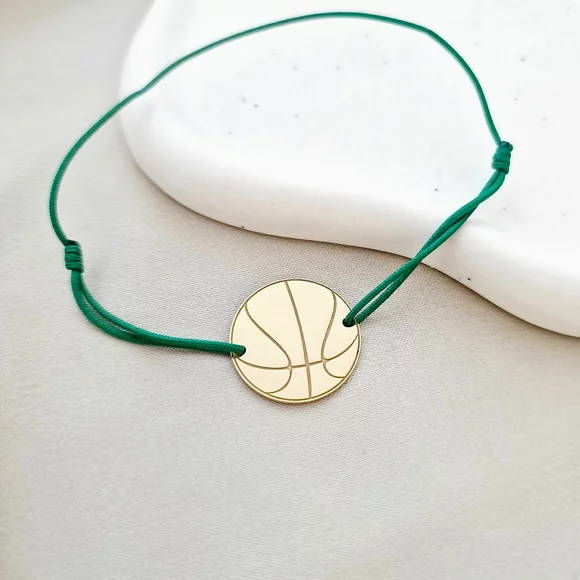 Kosárlabda Karkötő - 18K Sárga Aranyozott 925 Sterling Ezüst - Állítható Zsinór