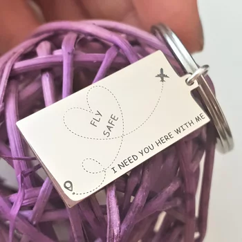 Kulcstartó, gravírozott utazási szimbólummal és szöveggel - Ezüst 925