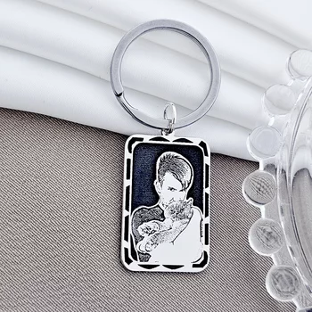 Kulcstartó Gravírozott Fénykép - Berámázott Pillanat - 925 Sterling Ezüst - Dombormű Gravírozás - Rozsdamentes Acél Karika