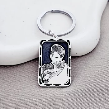 Kulcstartó Gravírozott Fénykép - Berámázott Pillanat - 925 Sterling Ezüst - Dombormű Gravírozás - Rozsdamentes Acél Karika