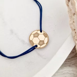 Labdarúgó Karkötő - 925 Sterling Ezüst 18K Sárga Aranyozott Foci Labda - Állítható Méretű Zsinór