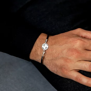 Labdarúgó Karkötő - 925 Sterling Ezüst Foci Labda - Fonott Bőr Karkötő