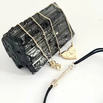 14K Arany Páros Karkötő és Nyaklánc Szett Természtes Gyémánttal - Szív és Nyíl