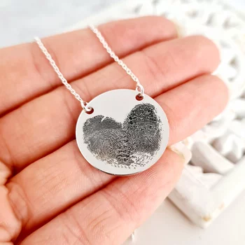 Ezüst Nyaklánc Szív Formájú Újjlenyomatokkal