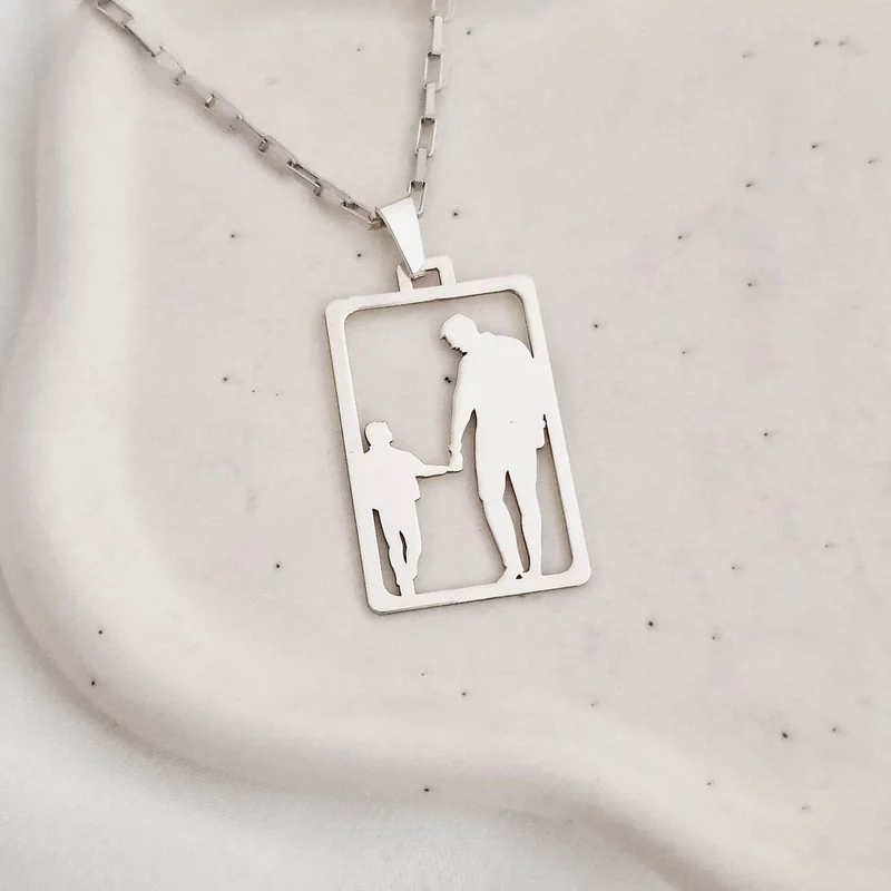 Ezüst Férfi Nyaklánc Apa-Fia Kivágott Sziluetekkel