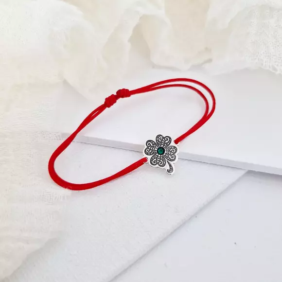 Ezüst Lóhere Karkötő Swarovski Kristállyal és állítható zsinórral