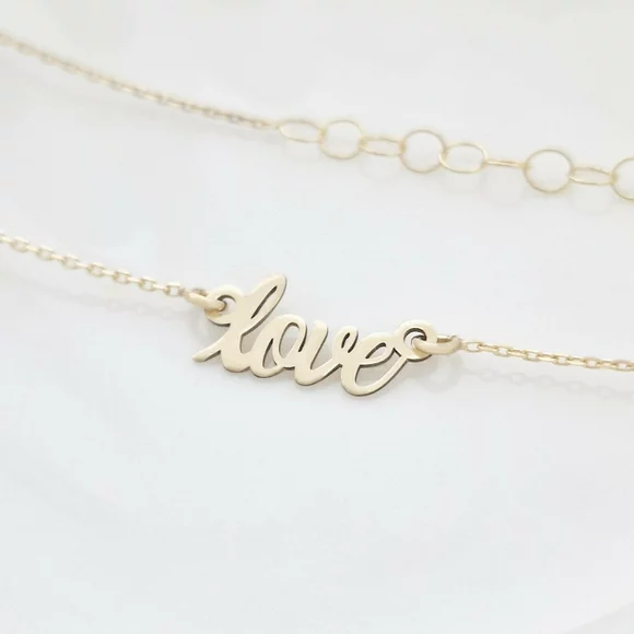LOVE Nyaklánc - 14K Sárga Arany - Körkapocs