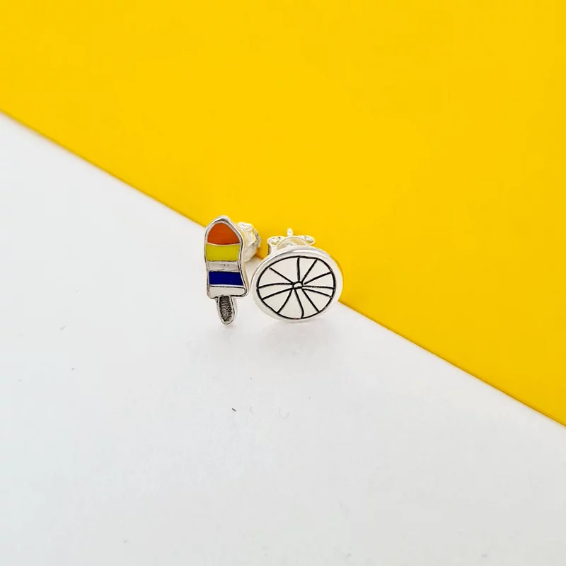 MARIA fülbevaló Gyermekeink kollekció - Fagylalt és citrom - 925 ezüst és zománc