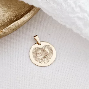 14K Érme Medál  Szív Alakú Újjlenyomatokkal