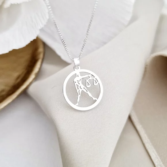 Mérleg Csillagjegy Nyaklánc - 925 Sterling Ezüst - Körkapocs