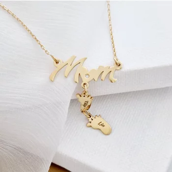 MOM Nyaklánc - Természetes Gyémánt 18K Sárga Aranyozott 925 Sterling Ezüst 2 Talp - Körkapocs