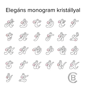 Monogramm Choker  Nyaklánc - 18K Sárga Aranyozott 925 Sterling Ezüst - Swarovski Kristály - Szilikon Lánc