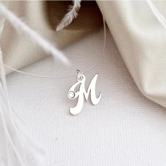 Monogramm Choker Nyaklánc - 925 Sterling Ezüst - Swarovski Kristály - Szilikon Szál