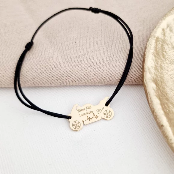 Motoros Karkötő - 925 Sterling Ezüst 18K Sárga Aranyozott Motorbicikli - Állítható méret, különböző színű zsinór