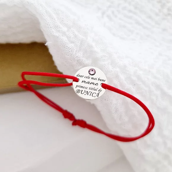 Nagymama titulus karkötő - ezüst 925 és Swarovski kristály - Állítható zsinór, többféle színben