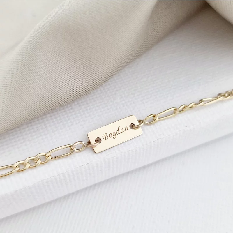 Név Lemez Karkötő -  14K Sárga Arany - Kislány/Kisfiú Lánc