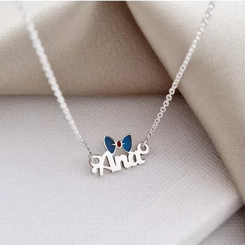 Név Nyaklánc - 925 Sterling Ezüst Névvel és Zománcozott Masnival - Körkapocs