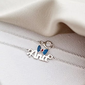 Név Nyaklánc - 925 Sterling Ezüst Névvel és Zománcozott Masnival - Körkapocs