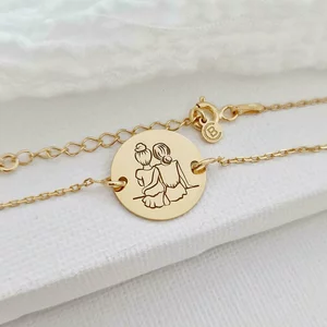 Nővér/Barátnő Érme Karkötő - 18K Sárga Aranyozott 925 Sterling Ezüst - Lánccal