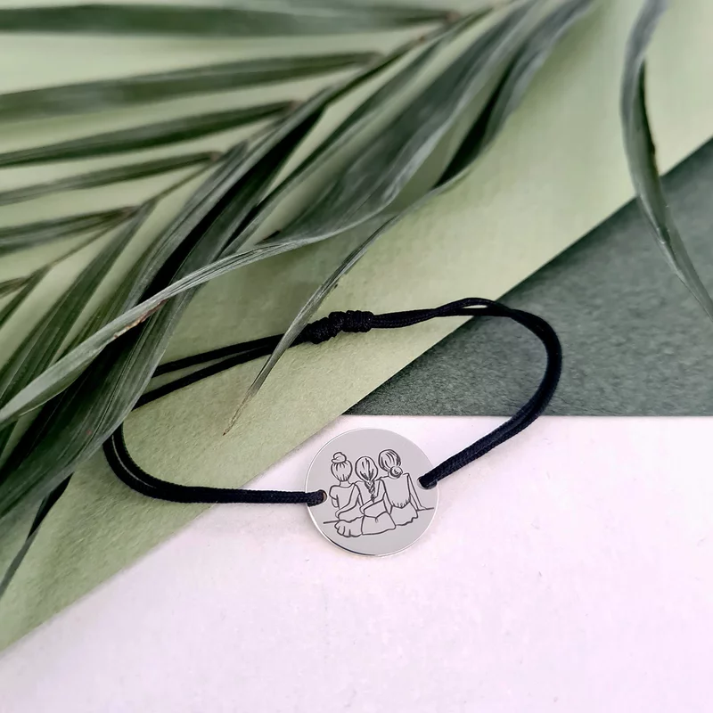 Nővér/Barátnő Érme Karkötő - 925 Sterling Ezüst - Állítható Zsinór