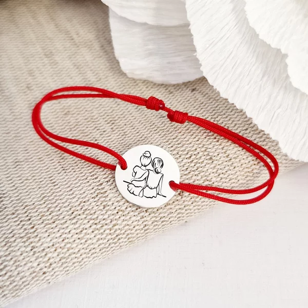 Nővér/Barátnő Érme Karkötő - 925 Sterling Ezüst - Állítható Zsinór