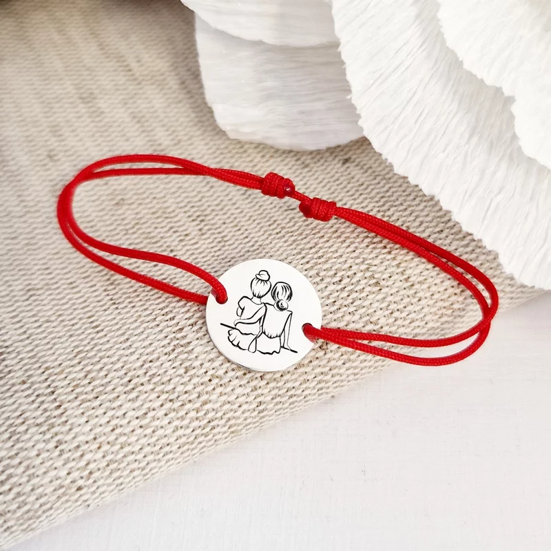 Nővér/Barátnő Érme Karkötő - 925 Sterling Ezüst - Állítható Zsinór