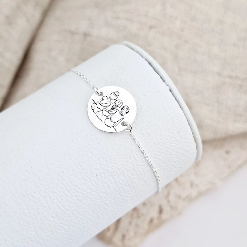 Nővér/Barátnő Érme Karkötő - 925 Sterling Ezüst - Lánccal