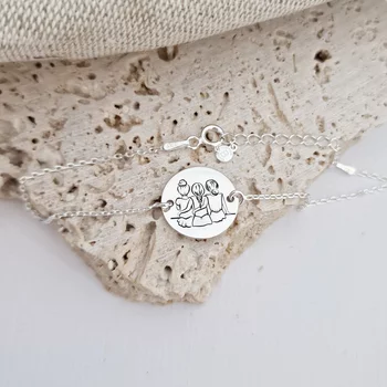 Nővér/Barátnő Érme Karkötő - 925 Sterling Ezüst - Lánccal