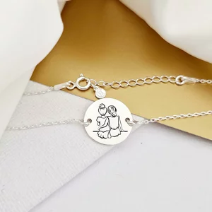 Nővér/Barátnő Érme Karkötő - 925 Sterling Ezüst - Lánccal