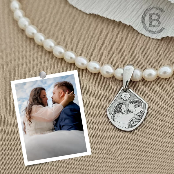 Nyaklánc Gravírozott Fénykép - Emlékek Lámpása - 925 Sterling Ezüst - Dombormű Gravírozás - Gyöngy Nyaklánc