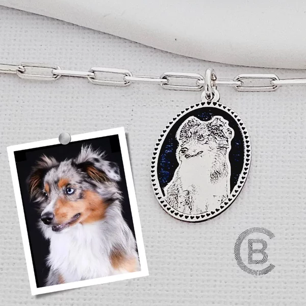 Nyaklánc Gravírozott Fénykép - Ovális Medál - 925 Sterling Ezüst - Dombormű Gravírozás - Nagyszemű Lánc